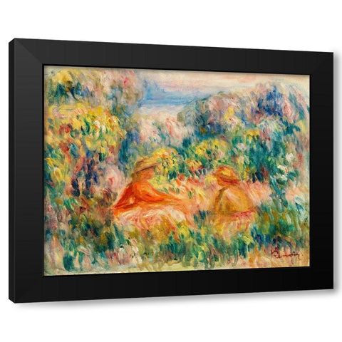 Two Women in a Landscape 1918 Black Modern Wood Framed Art Print with Double Matting by Renoir, Pierre-Auguste