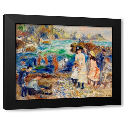 Children on the Seashore, Guernsey 1883 Black Modern Wood Framed Art Print with Double Matting by Renoir, Pierre-Auguste