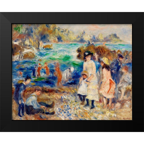 Children on the Seashore, Guernsey 1883 Black Modern Wood Framed Art Print by Renoir, Pierre-Auguste