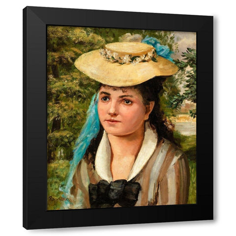 Lise in a Straw Hat 1866 Black Modern Wood Framed Art Print with Double Matting by Renoir, Pierre-Auguste