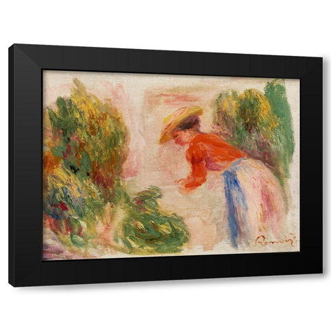 Woman Gathering Flowers 1910 Black Modern Wood Framed Art Print by Renoir, Pierre-Auguste