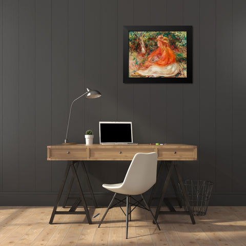 Seated Woman 1910 Black Modern Wood Framed Art Print by Renoir, Pierre-Auguste