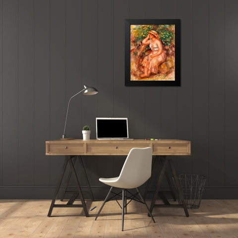 Woman Daydreaming 1913 Black Modern Wood Framed Art Print by Renoir, Pierre-Auguste