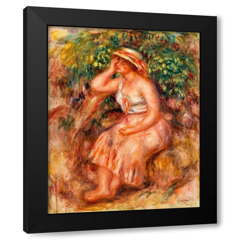 Woman Daydreaming 1913 Black Modern Wood Framed Art Print by Renoir, Pierre-Auguste