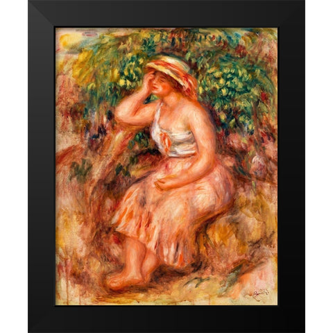 Woman Daydreaming 1913 Black Modern Wood Framed Art Print by Renoir, Pierre-Auguste