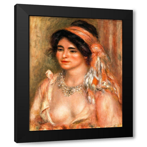 Woman with Black Hair 1911 Black Modern Wood Framed Art Print with Double Matting by Renoir, Pierre-Auguste