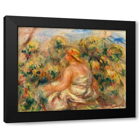 Woman with Hat in a Landscape 1918 Black Modern Wood Framed Art Print by Renoir, Pierre-Auguste