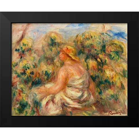 Woman with Hat in a Landscape 1918 Black Modern Wood Framed Art Print by Renoir, Pierre-Auguste
