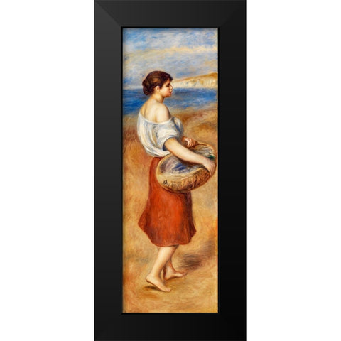 Girl with Basket of Fish 1890 Black Modern Wood Framed Art Print by Renoir, Pierre-Auguste