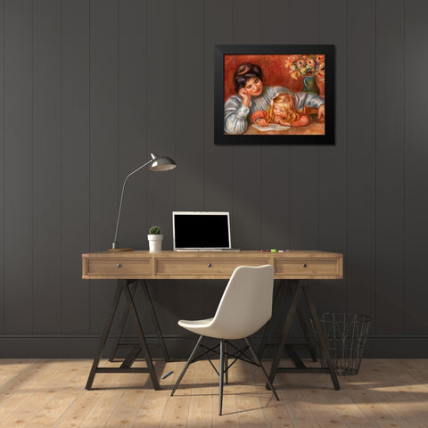 Writing Lesson 1905 Black Modern Wood Framed Art Print by Renoir, Pierre-Auguste
