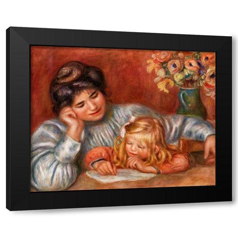 Writing Lesson 1905 Black Modern Wood Framed Art Print with Double Matting by Renoir, Pierre-Auguste