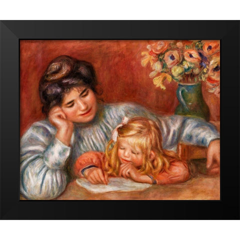 Writing Lesson 1905 Black Modern Wood Framed Art Print by Renoir, Pierre-Auguste