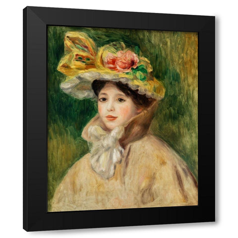 Woman with Capeline Black Modern Wood Framed Art Print by Renoir, Pierre-Auguste
