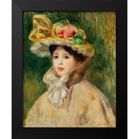 Woman with Capeline Black Modern Wood Framed Art Print by Renoir, Pierre-Auguste