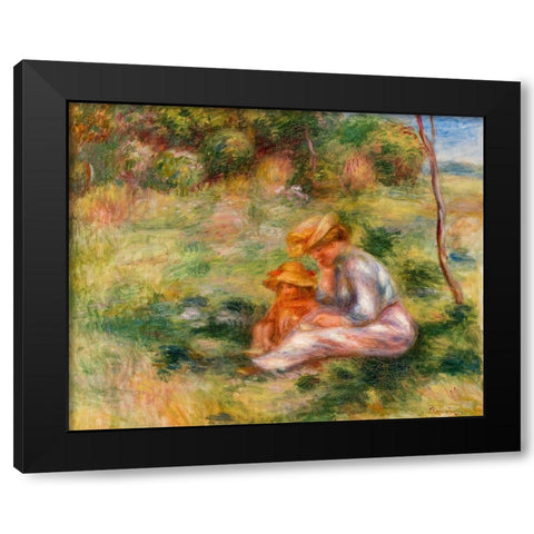 Woman and Child in the Grass 1898 Black Modern Wood Framed Art Print by Renoir, Pierre-Auguste