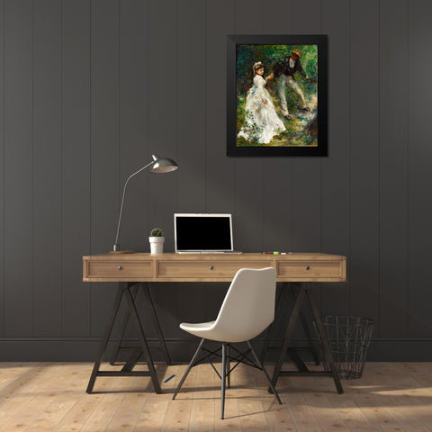 La Promenade 1870 Black Modern Wood Framed Art Print by Renoir, Pierre-Auguste