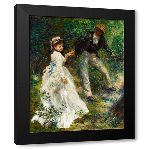 La Promenade 1870 Black Modern Wood Framed Art Print with Double Matting by Renoir, Pierre-Auguste