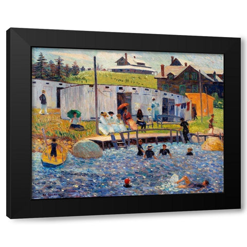 The Bathing Hour, Chester, Nova Scotia 1910 Black Modern Wood Framed Art Print with Double Matting by Renoir, Pierre-Auguste