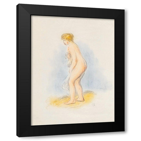 Standing Female Bather 1896 Black Modern Wood Framed Art Print by Renoir, Pierre-Auguste