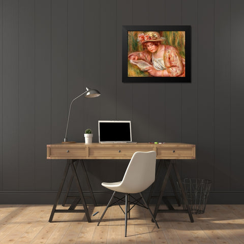 Andree in a Hat, Reading 1918 Black Modern Wood Framed Art Print by Renoir, Pierre-Auguste