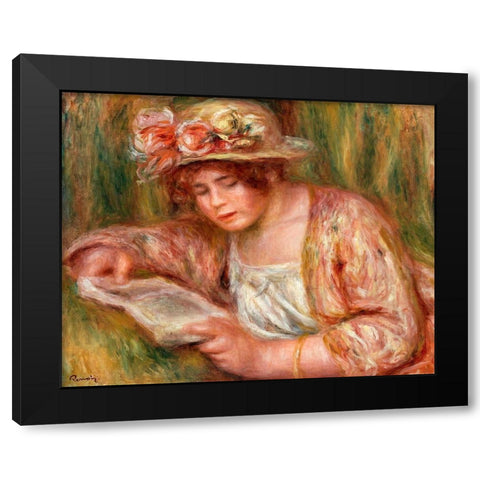 Andree in a Hat, Reading 1918 Black Modern Wood Framed Art Print with Double Matting by Renoir, Pierre-Auguste