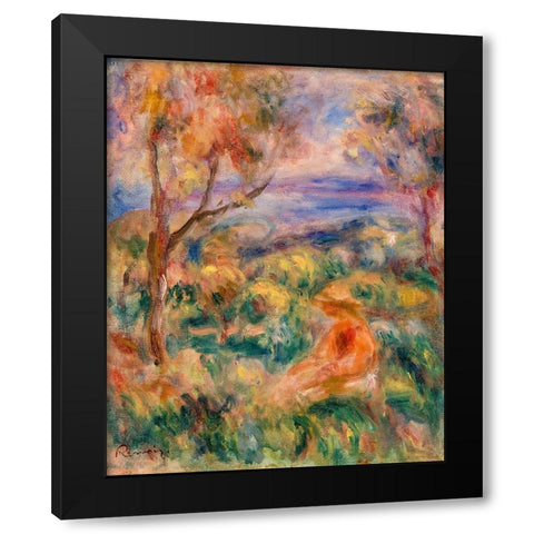 Seated Woman with Sea in the Distance 1917 Black Modern Wood Framed Art Print with Double Matting by Renoir, Pierre-Auguste