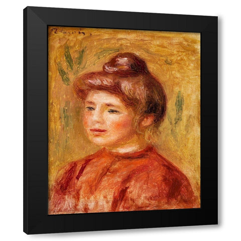 Bust of Woman in Red 1908 Black Modern Wood Framed Art Print with Double Matting by Renoir, Pierre-Auguste