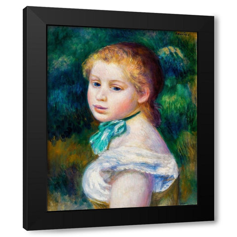 Head of Young Girl 1885 Black Modern Wood Framed Art Print with Double Matting by Renoir, Pierre-Auguste