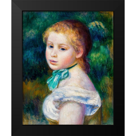 Head of Young Girl 1885 Black Modern Wood Framed Art Print by Renoir, Pierre-Auguste