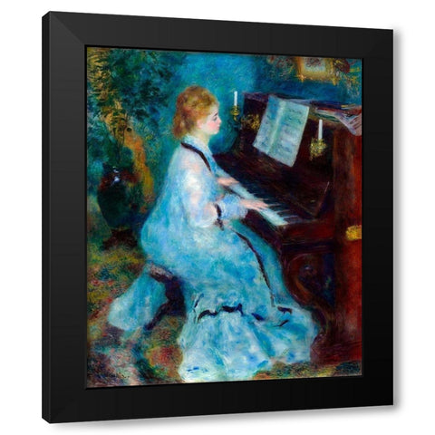 Woman at the Piano 1876 Black Modern Wood Framed Art Print by Renoir, Pierre-Auguste