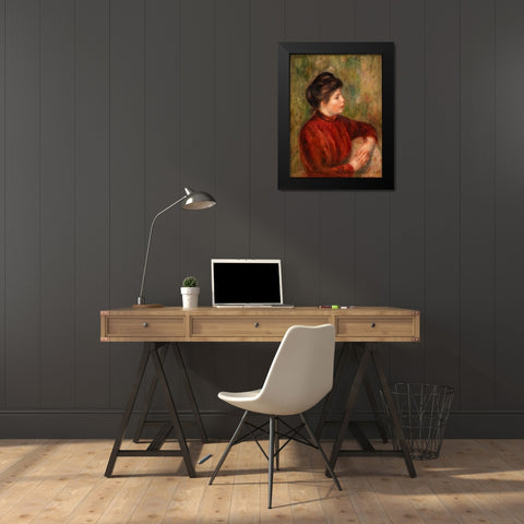 Woman Leaning on a Chair Black Modern Wood Framed Art Print by Renoir, Pierre-Auguste