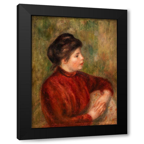 Woman Leaning on a Chair Black Modern Wood Framed Art Print by Renoir, Pierre-Auguste