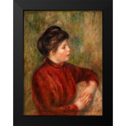 Woman Leaning on a Chair Black Modern Wood Framed Art Print by Renoir, Pierre-Auguste