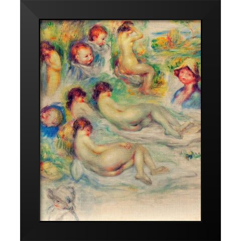 Studies of Pierre Renoir, His Mother, Aline Charigot, Nudes and Landscape Black Modern Wood Framed Art Print by Renoir, Pierre-Auguste