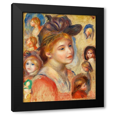 Study of Girls Heads 1893 Black Modern Wood Framed Art Print with Double Matting by Renoir, Pierre-Auguste