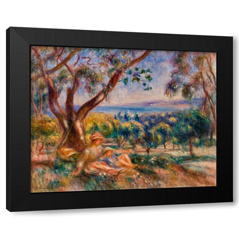 Landscape with Figures, near Cagnes 1910  Black Modern Wood Framed Art Print with Double Matting by Renoir, Pierre-Auguste
