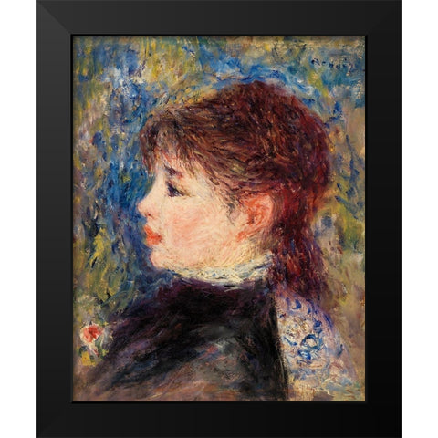 Young Woman with Rose 1877 Black Modern Wood Framed Art Print by Renoir, Pierre-Auguste