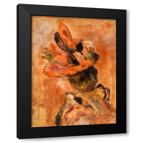 Womans Head with Red Hat 1890 Black Modern Wood Framed Art Print by Renoir, Pierre-Auguste