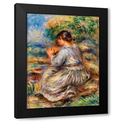 Girl Seated in a Landscape 1914 Black Modern Wood Framed Art Print by Renoir, Pierre-Auguste