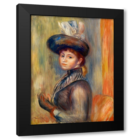 Girl in Gray Blue 1889 Black Modern Wood Framed Art Print with Double Matting by Renoir, Pierre-Auguste