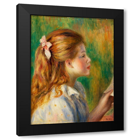 Reading 1892 Black Modern Wood Framed Art Print with Double Matting by Renoir, Pierre-Auguste