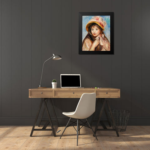 Girl with Pink Bonnet 1894 Black Modern Wood Framed Art Print by Renoir, Pierre-Auguste