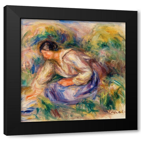 Woman in Blue Skirt 1917 Black Modern Wood Framed Art Print with Double Matting by Renoir, Pierre-Auguste