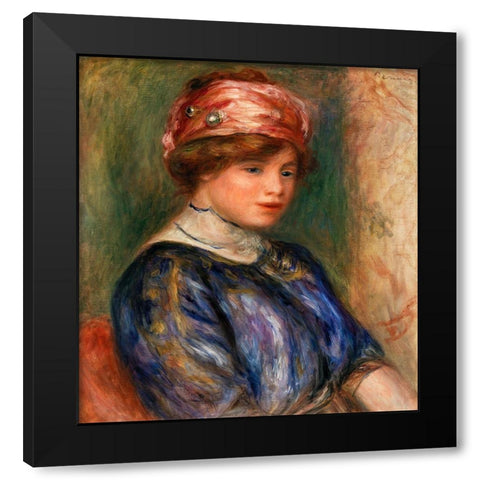 Young Woman in Blue, Bust 1911 Black Modern Wood Framed Art Print by Renoir, Pierre-Auguste