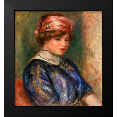 Young Woman in Blue, Bust 1911 Black Modern Wood Framed Art Print by Renoir, Pierre-Auguste