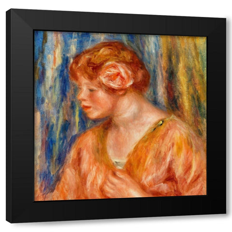 Young Woman with Rose 1917 Black Modern Wood Framed Art Print by Renoir, Pierre-Auguste