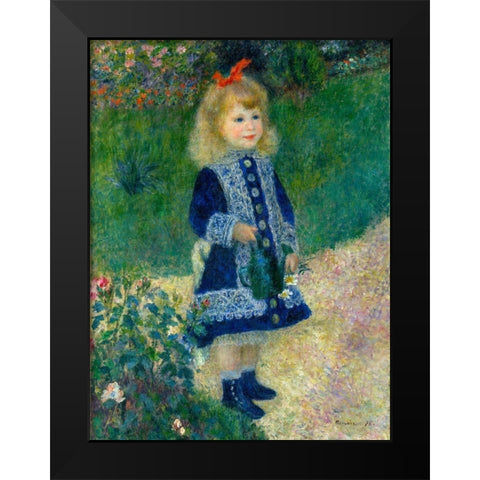 A Girl with a Watering Can Black Modern Wood Framed Art Print by Renoir, Pierre-Auguste