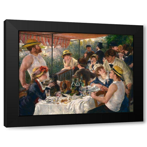 Luncheon of the Boating Party Black Modern Wood Framed Art Print with Double Matting by Renoir, Pierre-Auguste