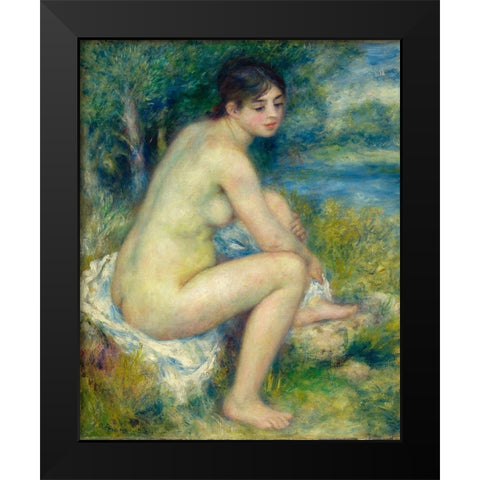 Nude Woman in a landscape 1883 Black Modern Wood Framed Art Print by Renoir, Pierre-Auguste