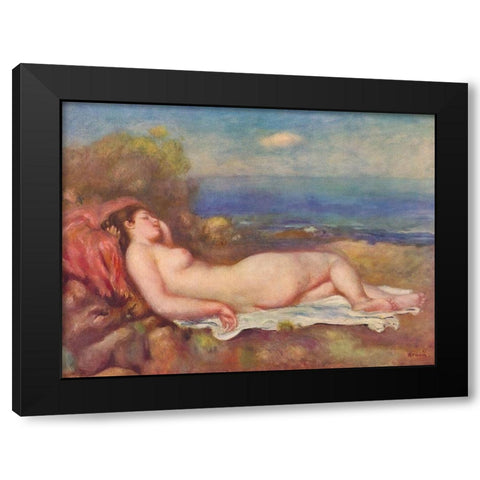 Sleeping by the sea Black Modern Wood Framed Art Print by Renoir, Pierre-Auguste